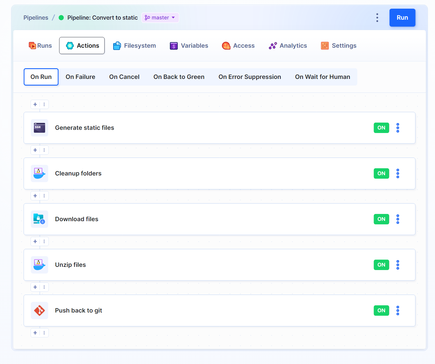 Buddy UI op het tabblad Actions toont de voorgestelde workflow