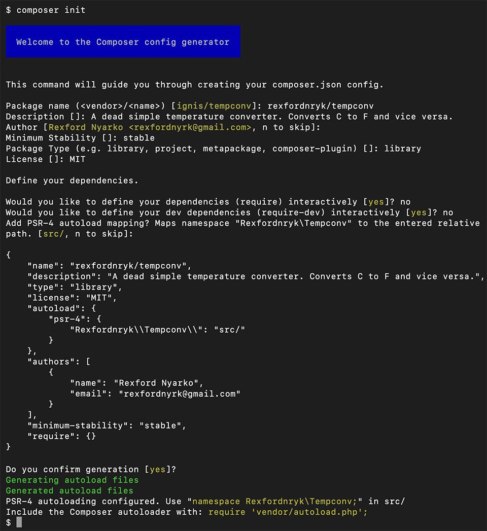 Captura de pantalla del generador de configuraciones de Composer en acción.