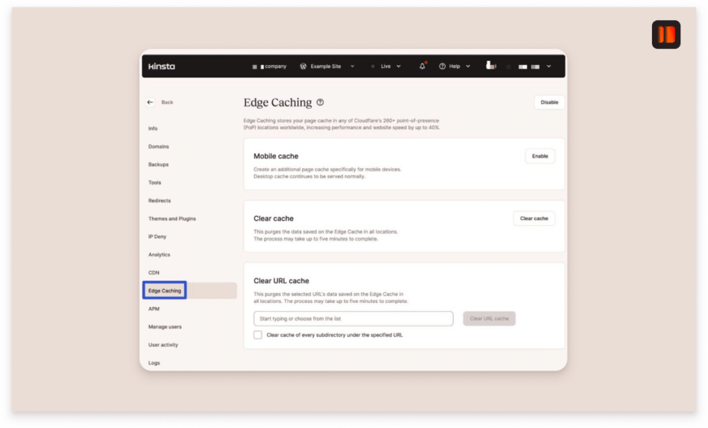 Edge Caching in MyKinsta