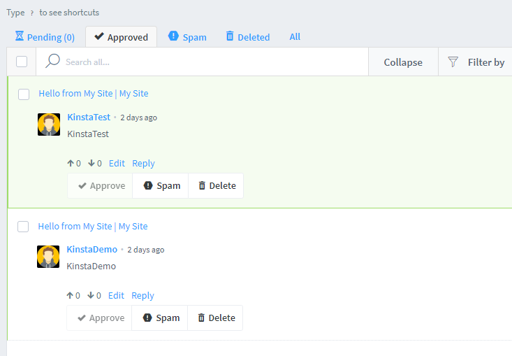 Moderando seus comentários no painel Disqus com ações em massa.