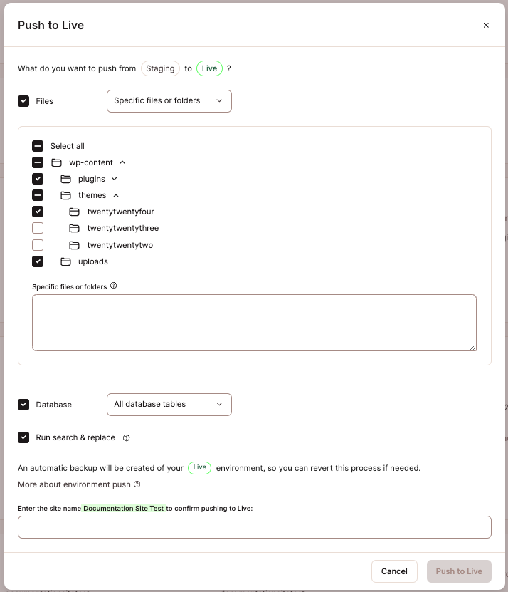 Utiliza el Envío Selectivo para enviar archivos de staging a producción.