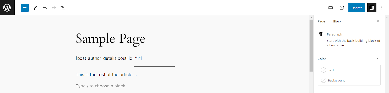 Screenshot of the Sample Page. It opens with the 
