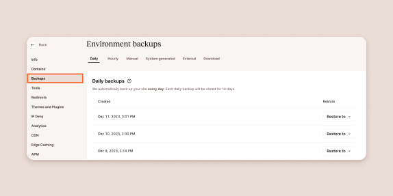 Backups in MyKinsta