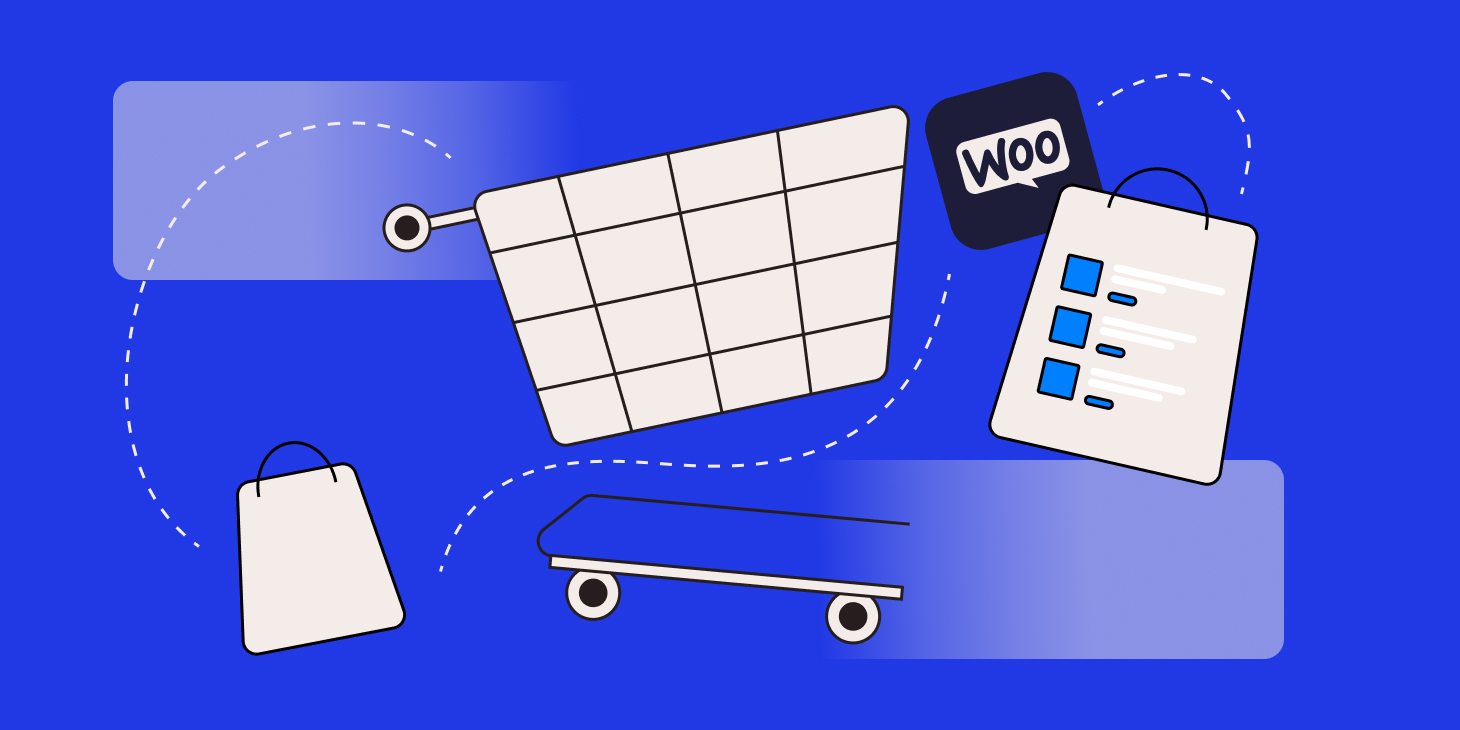 An illustration representing online shopping via WooCommerce and WordPress.