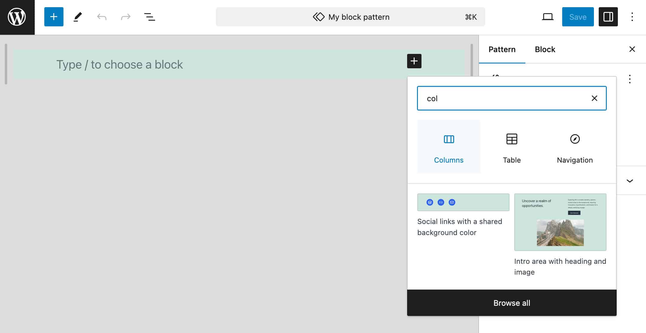 Een pattern bewerken in de Site Editor met een klassiek thema in WordPress 6.6