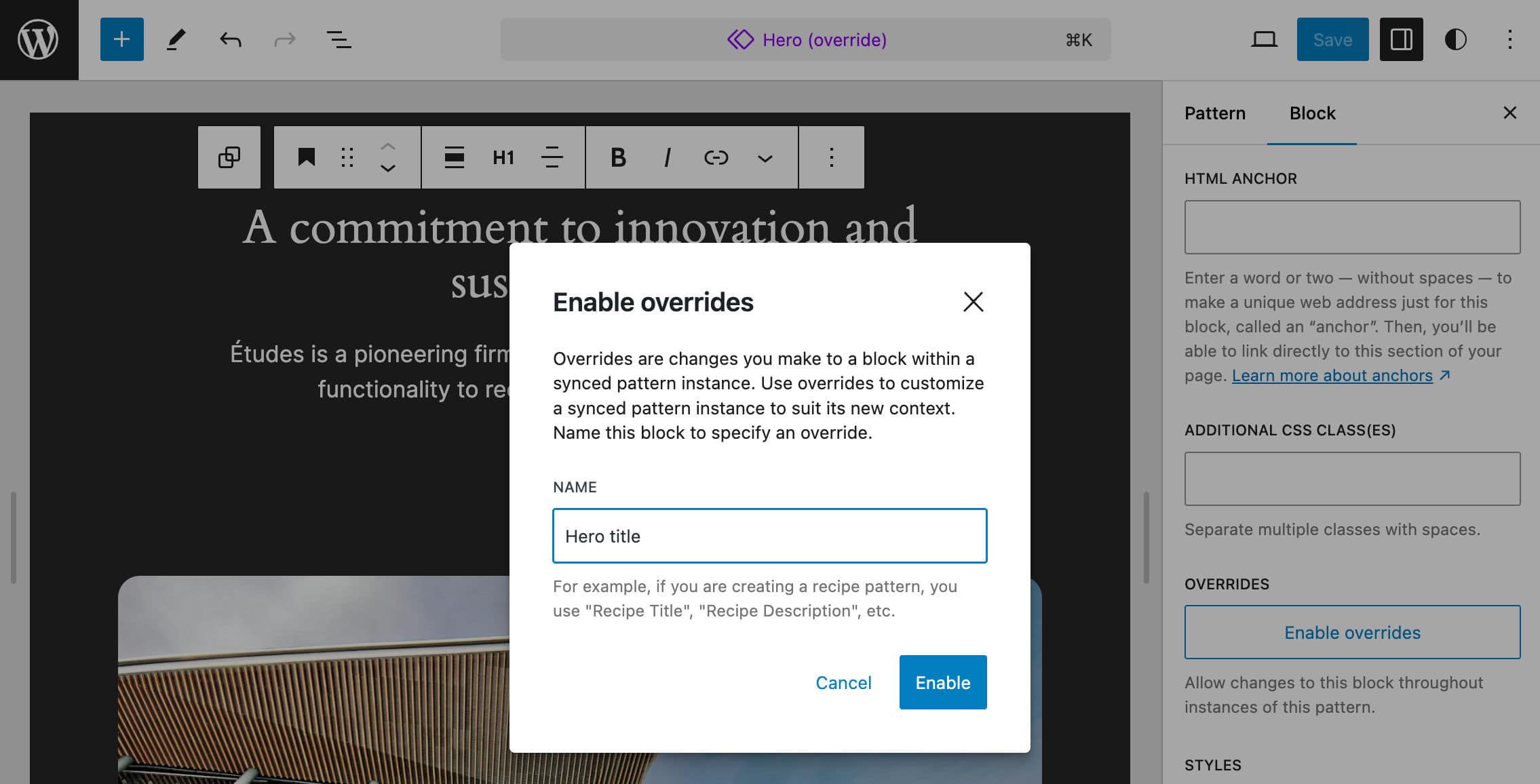 Pattern overrides inschakelen