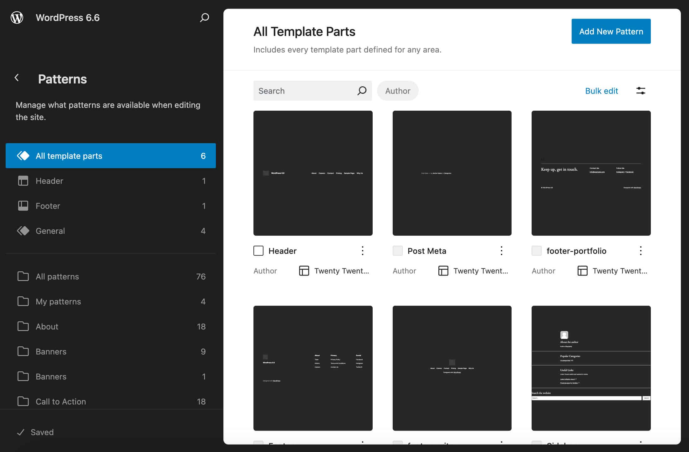 Het nieuwe patterns menu in WordPress 6.6