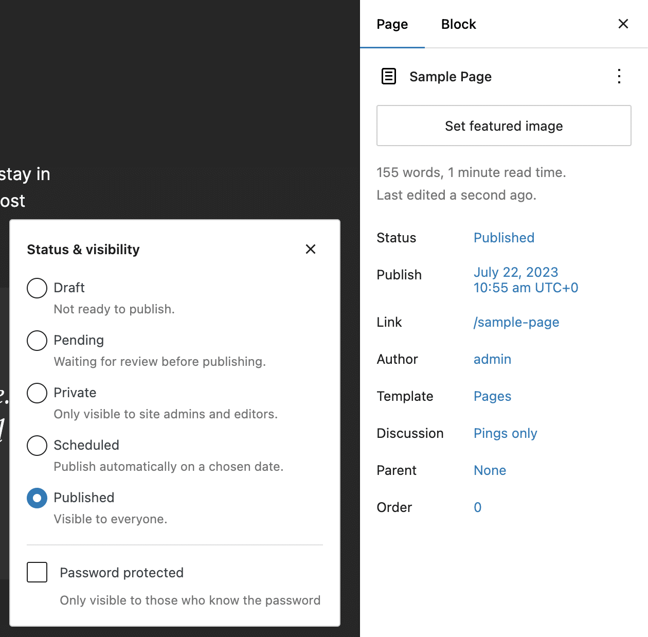 Status & zichtbaarheid instellingen in WordPress 6.6