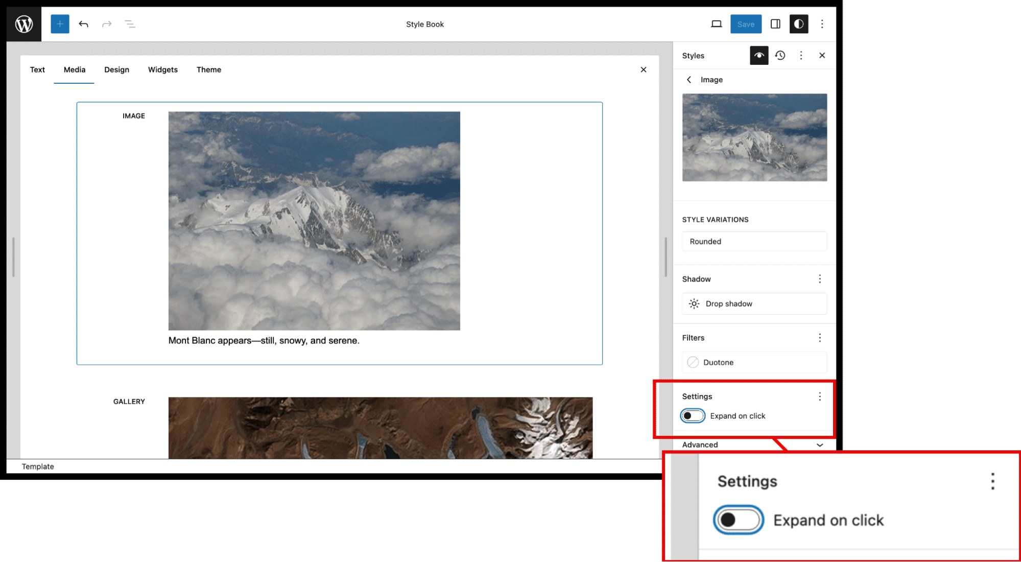 Toggle per l'effetto lightbox esposto