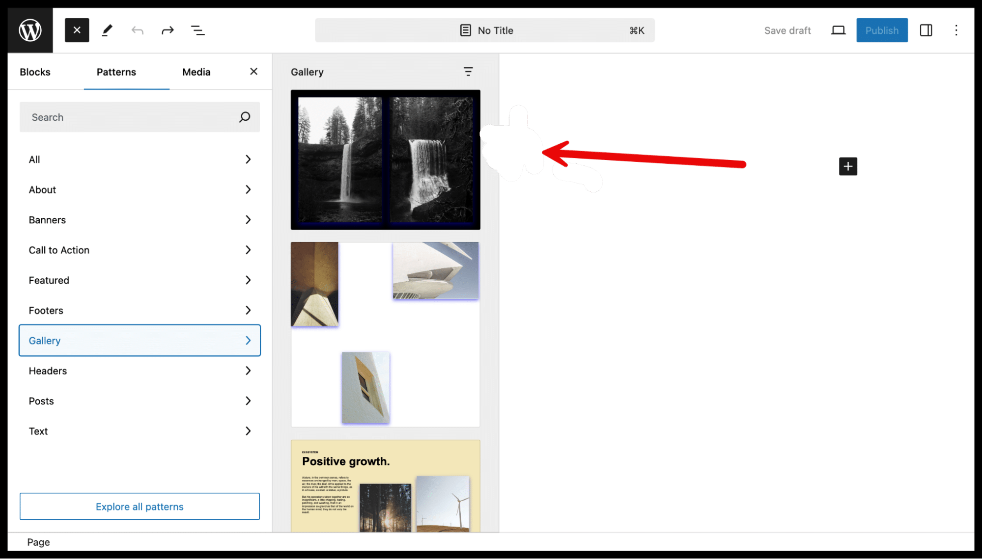 Inserimento di un pattern da wordpress.org