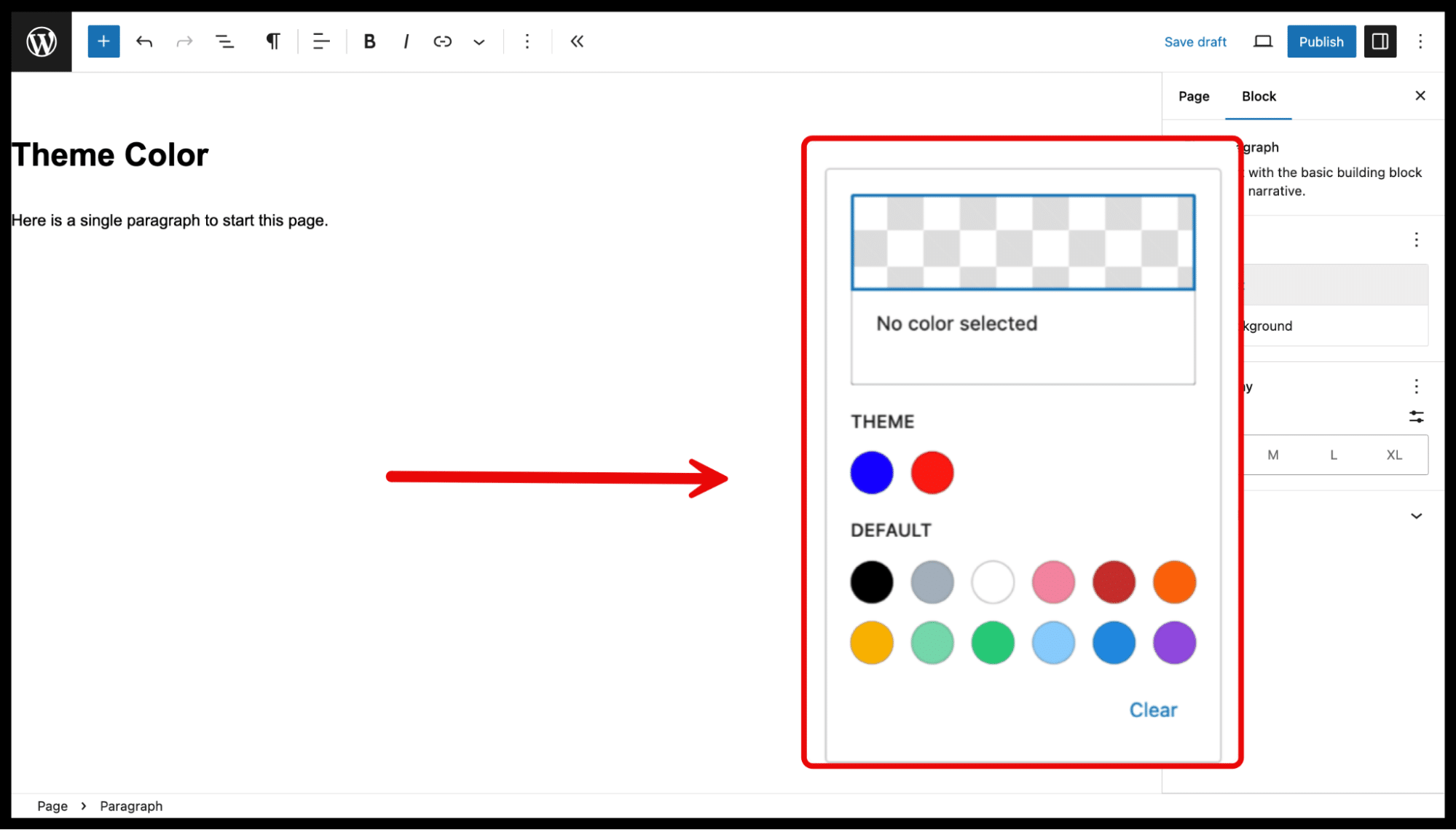 L'interfaccia utente risultante che imposta i colori del tema primario e secondario