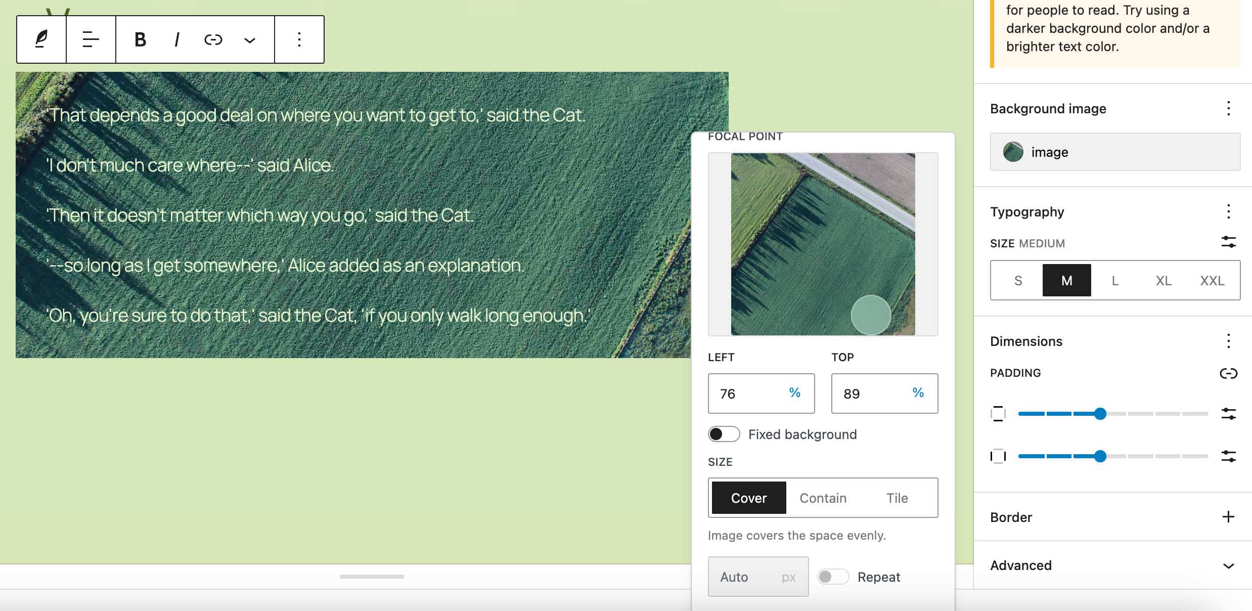 Personalizzazione dell'immagine di sfondo in WordPress 6.7
