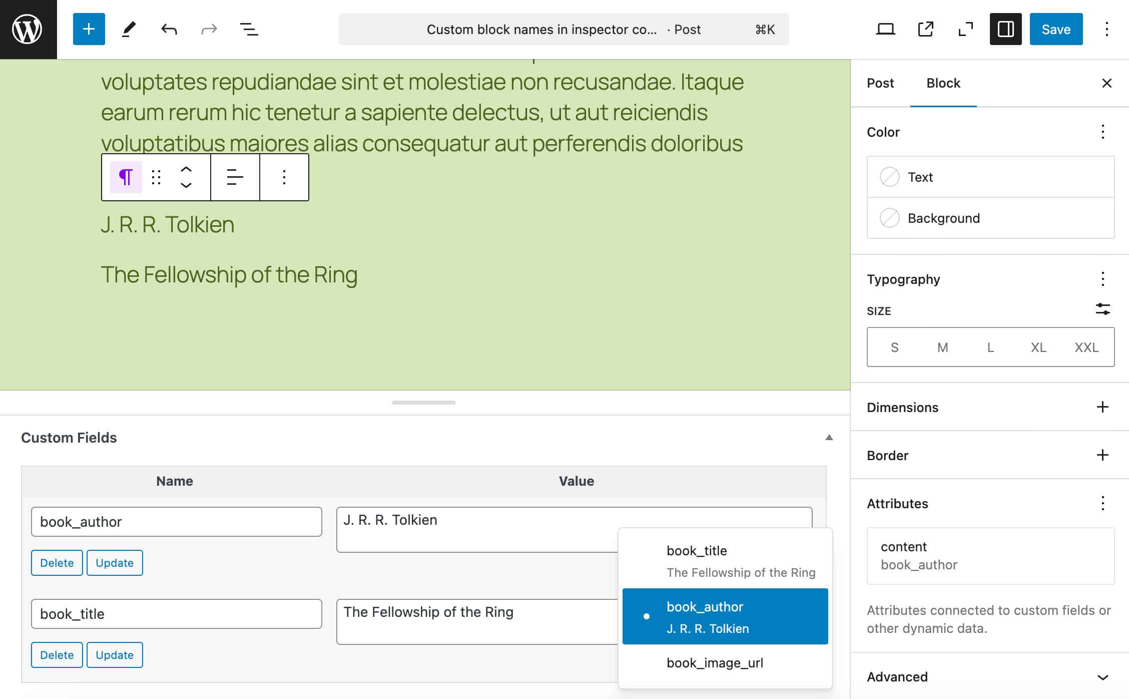 Il nuovo pannello Attributi in WordPress 6.7