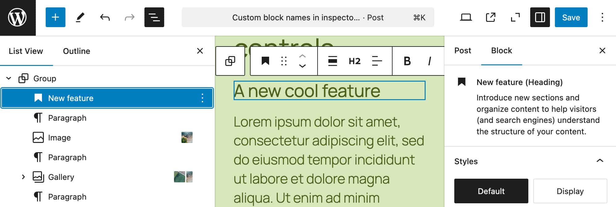 Nomi di blocco personalizzati nella gestione del blocco in WordPress 6.7