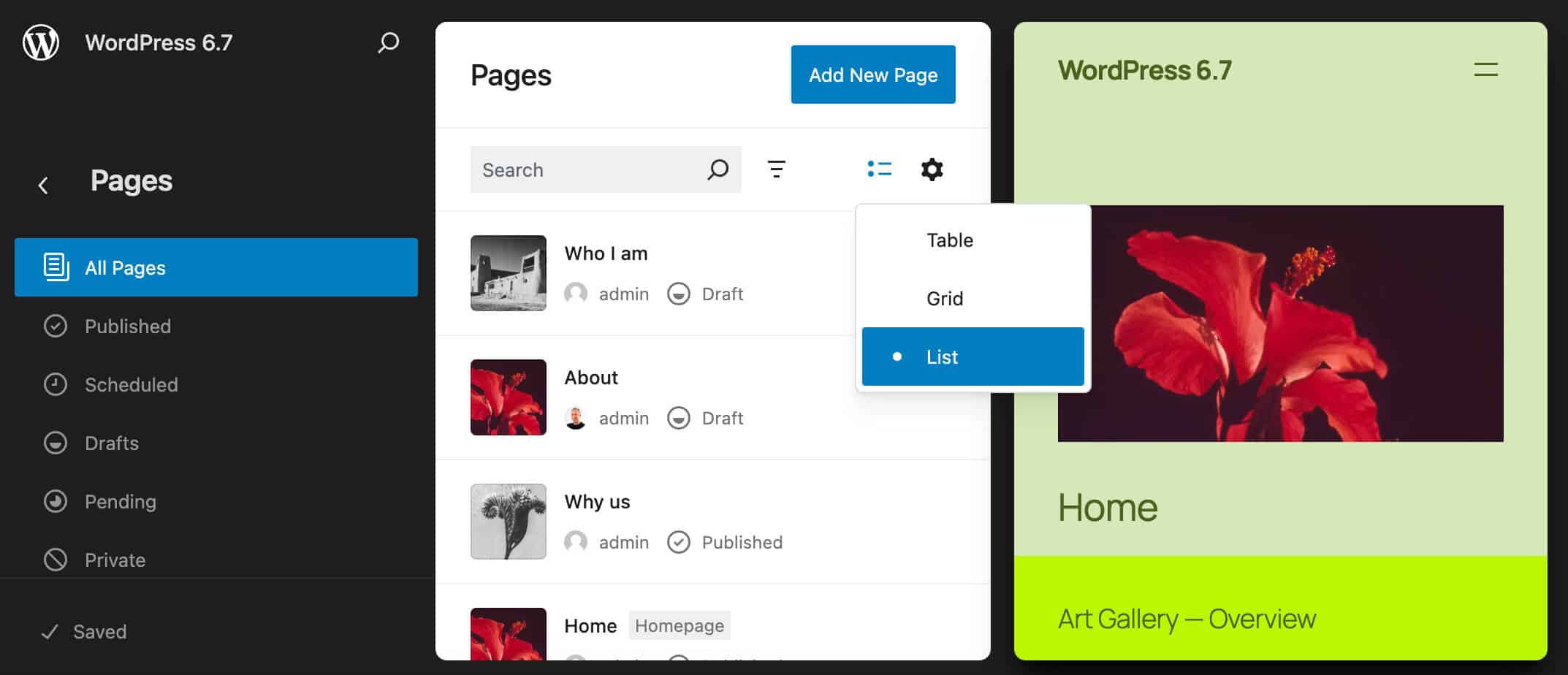 Elenco dei layout in WordPress 6.7
