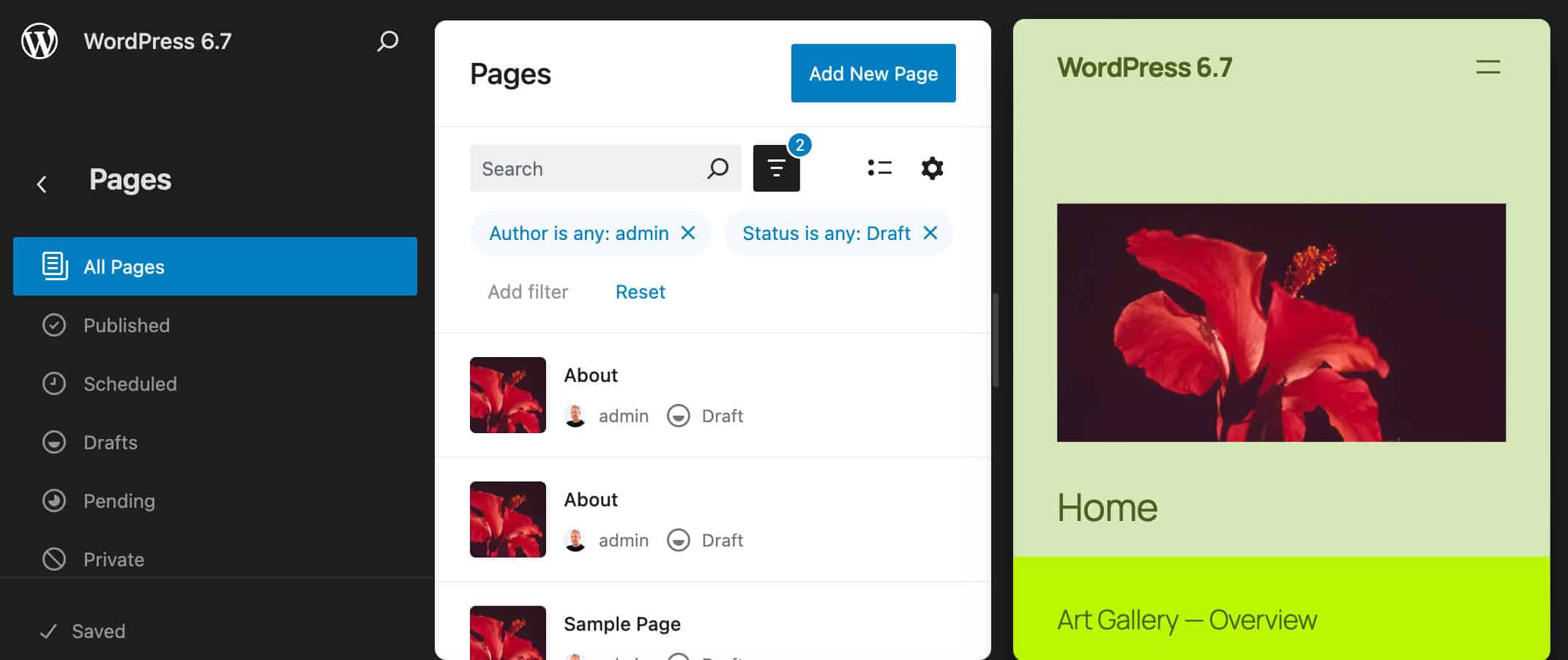 La levetta per visualizzare i filtri in WordPress 6.7