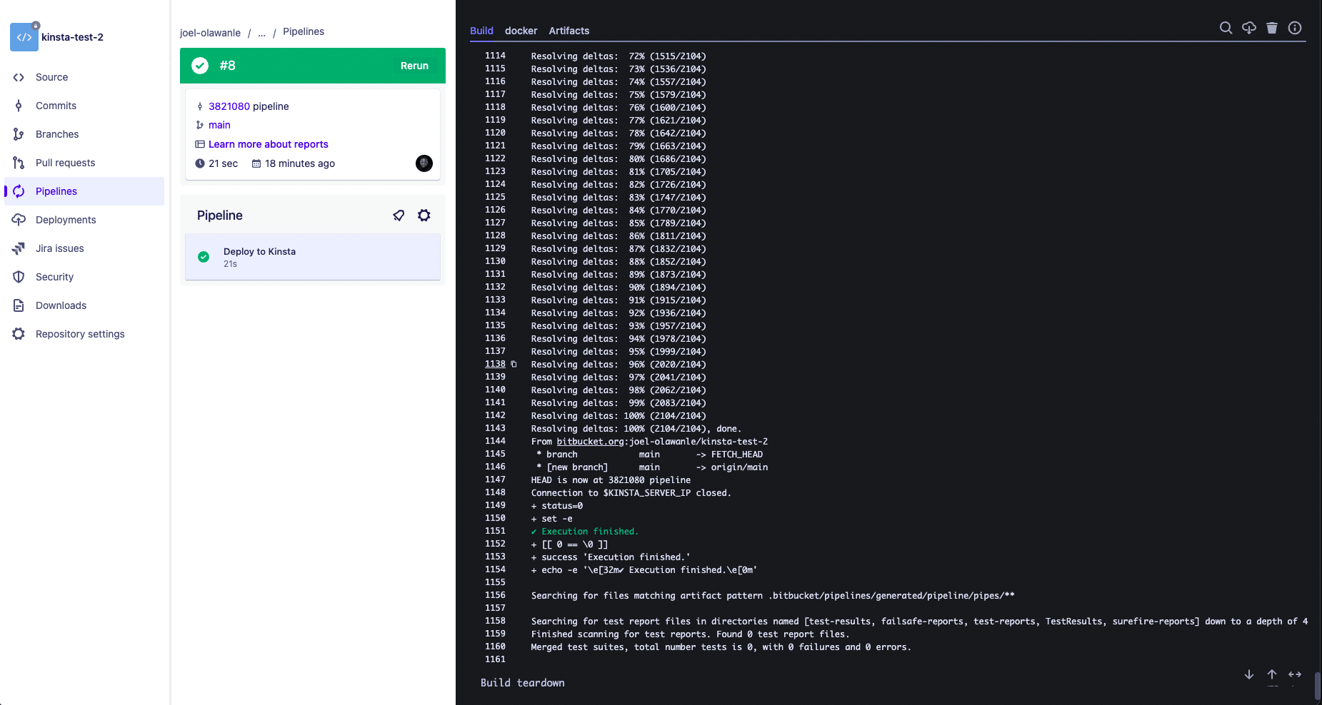 Registros del pipeline de Bitbucket.