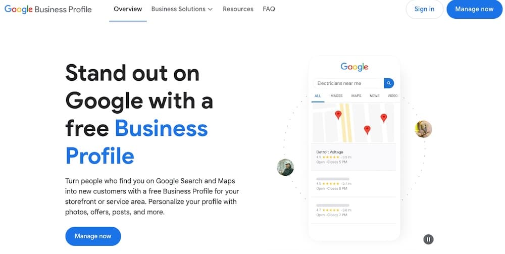 Uma captura de tela da interface de gerenciamento de um Perfil da Empresa no Google.