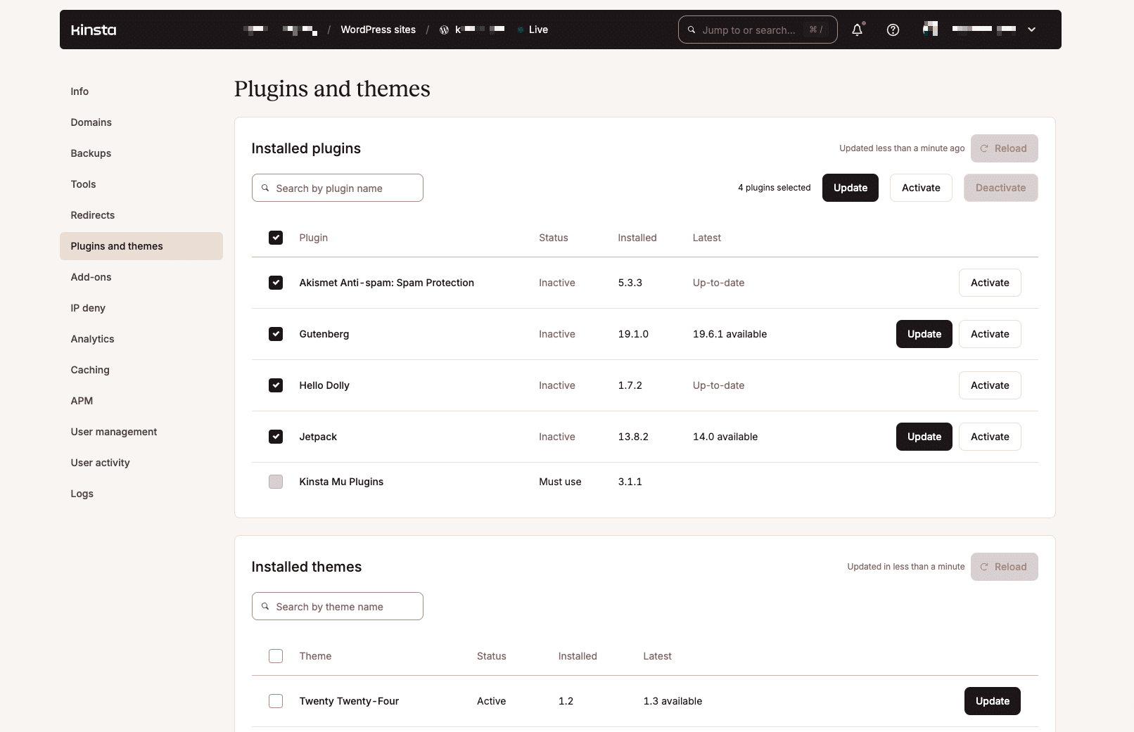 Managing your sites with MyKinsta