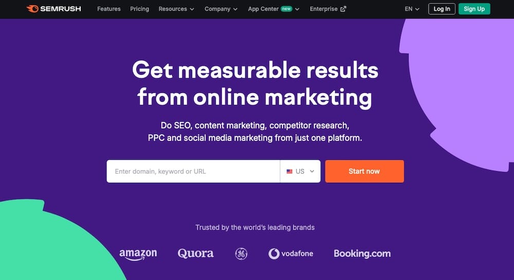 Uma captura de tela do site do Semrush.