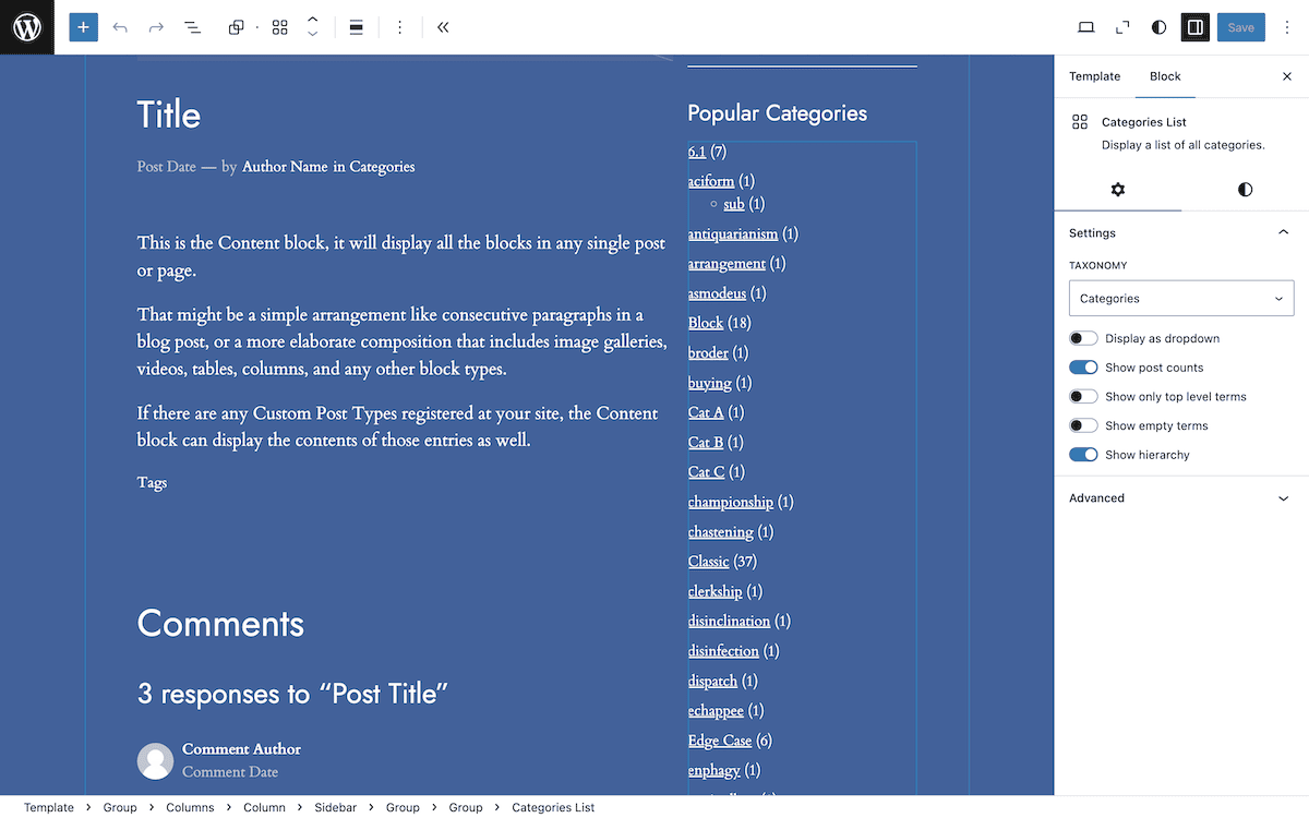 WordPressサイトエディターでサイドバーを編集