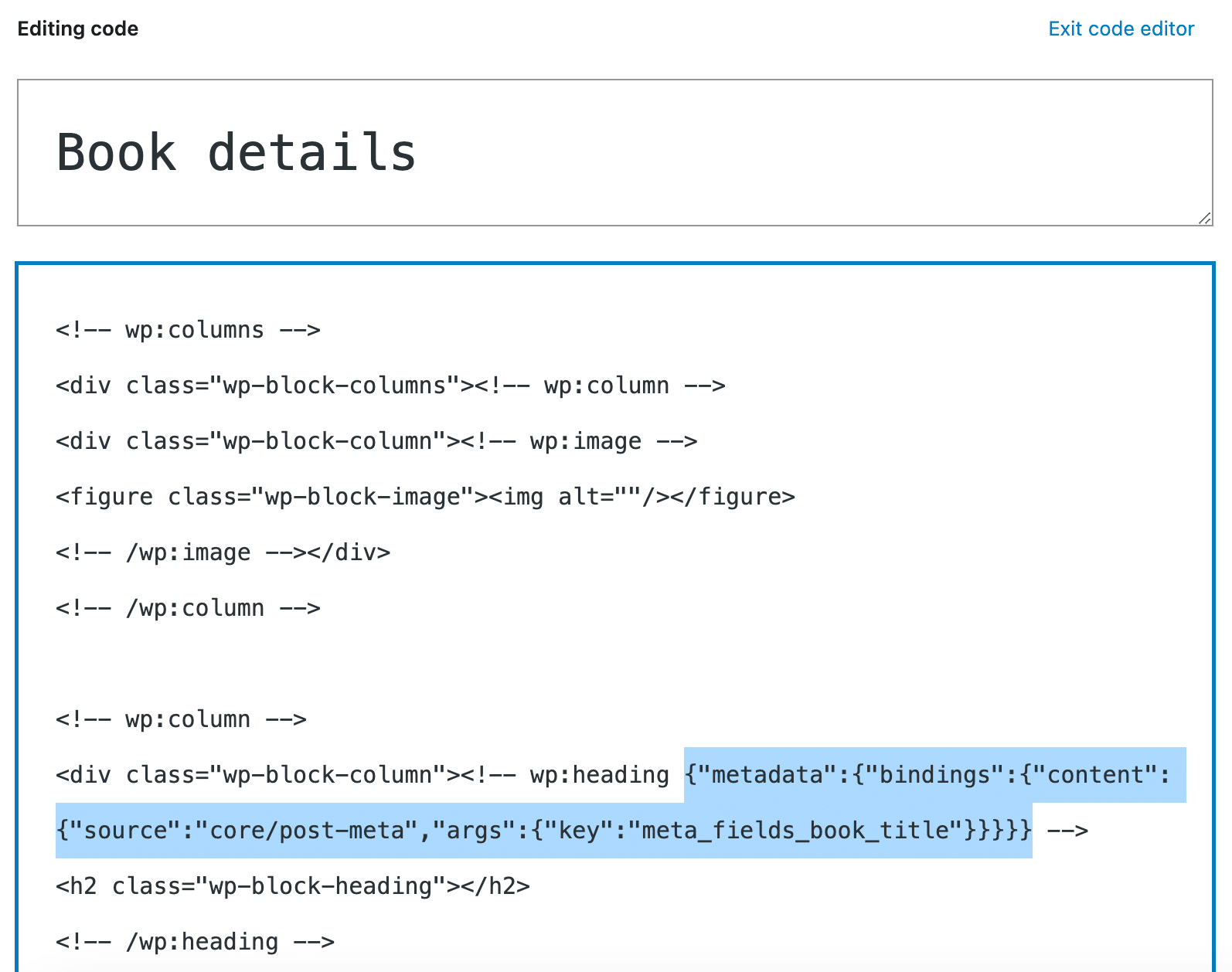Il block pattern nell'editor del codice