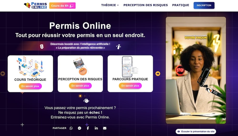 Ein Screenshot der Website Permis Online.