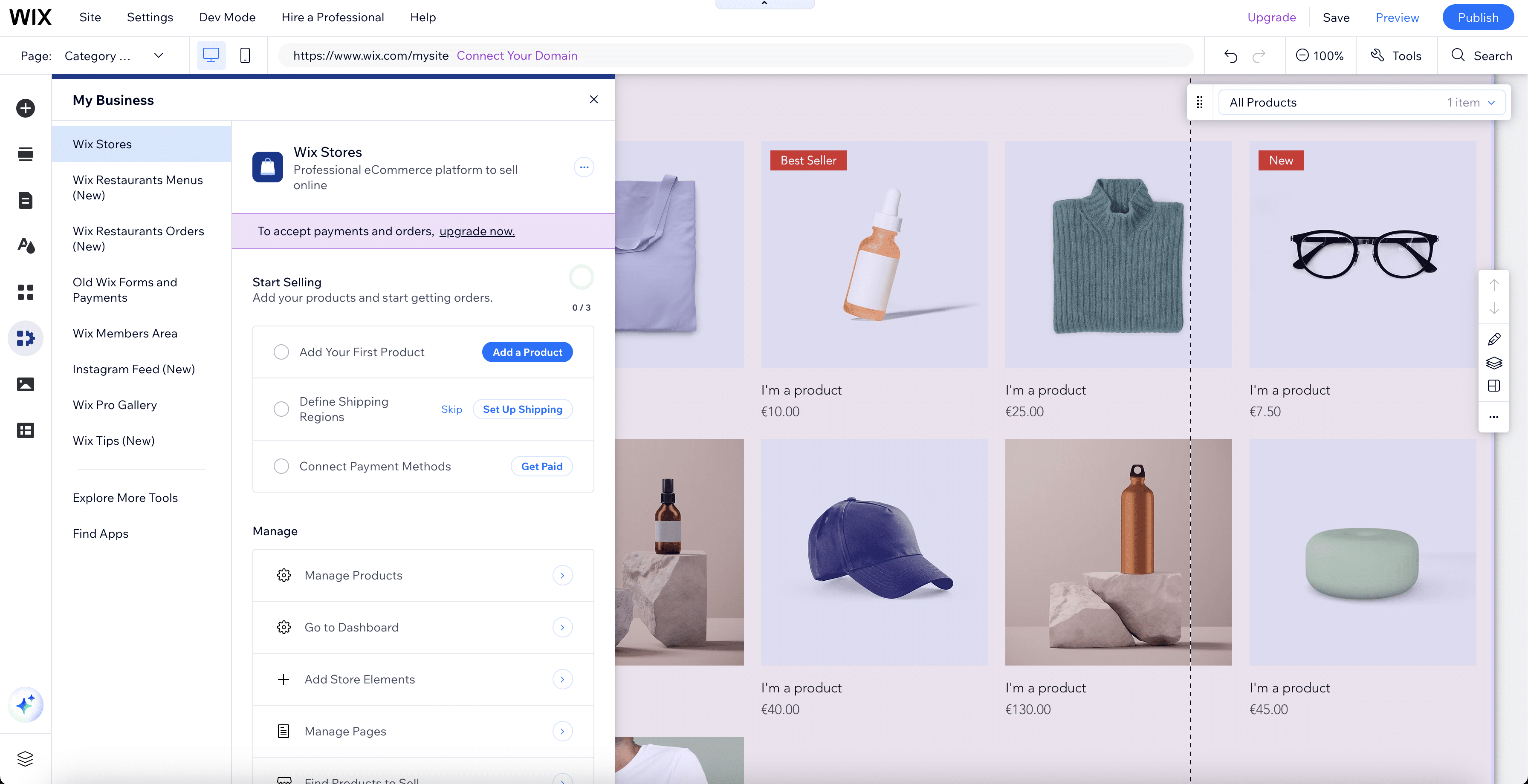 Wix E-Commerce-Shop-Verwaltung.