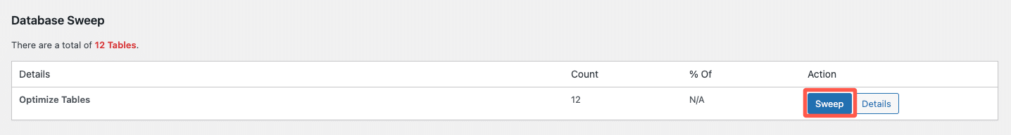 WP-Sweepダッシュボード内の「Run optimizations」をクリック