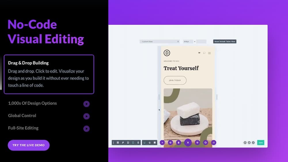 Uma captura de tela do site oficial do Divi.