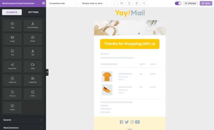 A screenshot of the interface provided by the Email Customizer for WooCommerce extension.