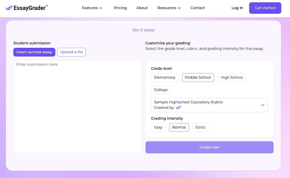Una schermata del sito web di EssayGrader.