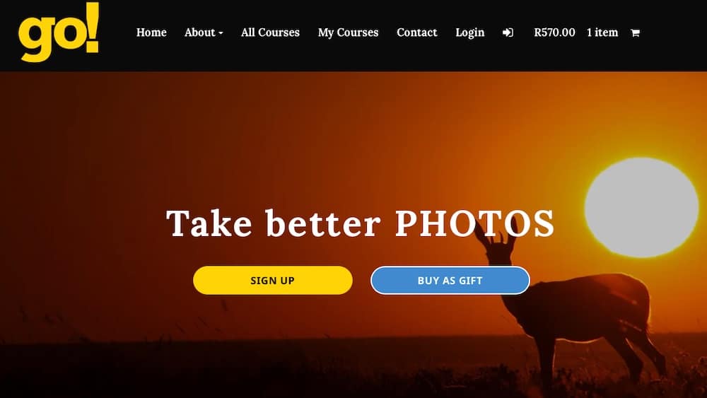 Captura de pantalla del sitio web de go! Take Better Photos.