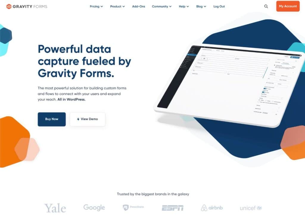The Gravity Forms plugin homepage