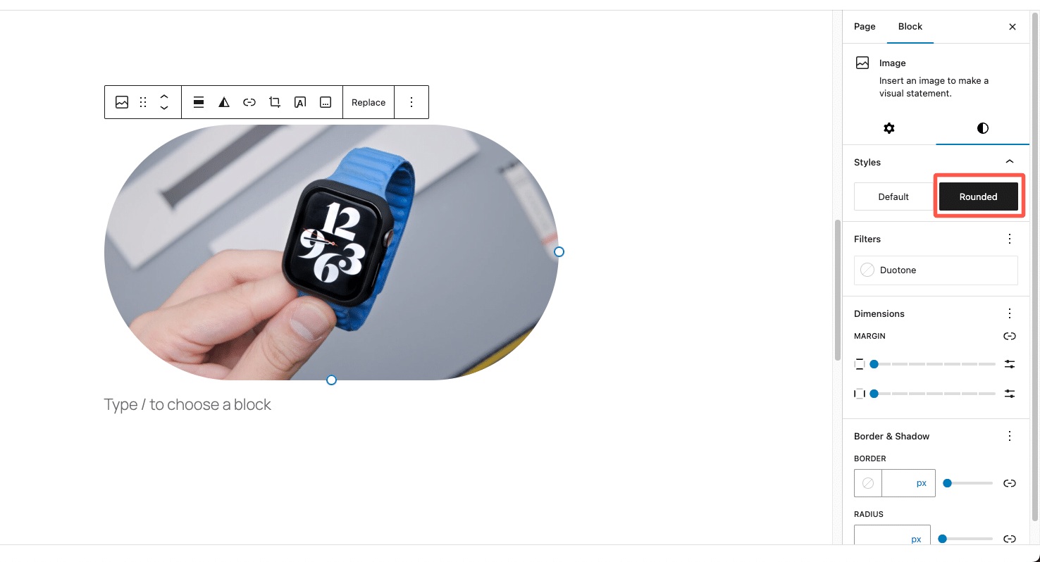 Default Rounded style for the Image block.
