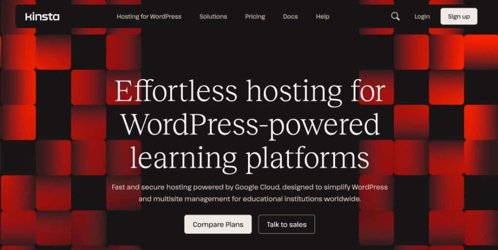 Kinsta's education WordPress hosting plans landing page image