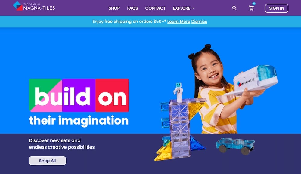 Una captura de pantalla del sitio web de Magna-Tiles.
