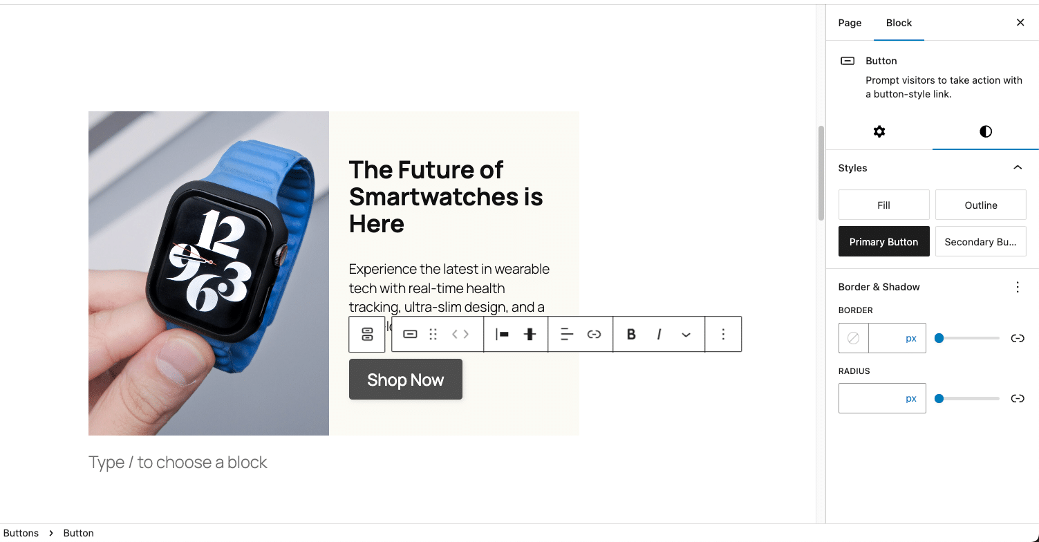 Styled Primary button in WordPress.