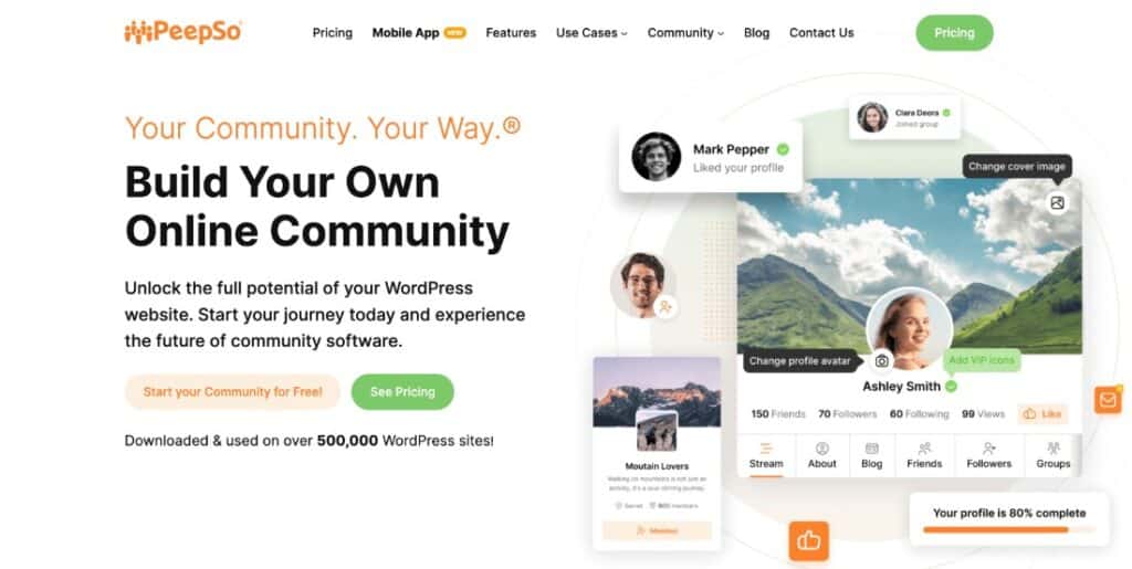 The PeepSo WordPress community plugin website homepage