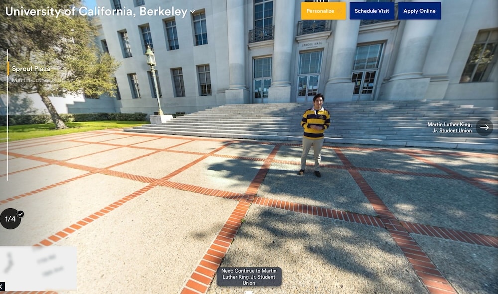 Uma captura de tela do tour pelo campus da UC Berkeley no YouVisit.