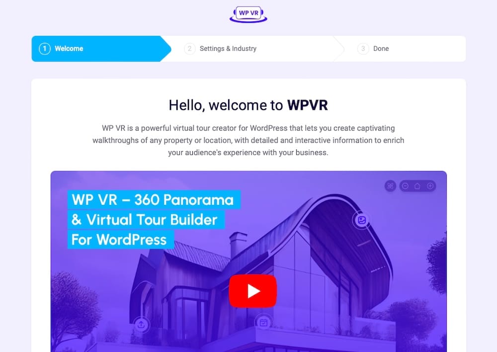 Captura de tela da janela de instalação e configuração do WP VR.