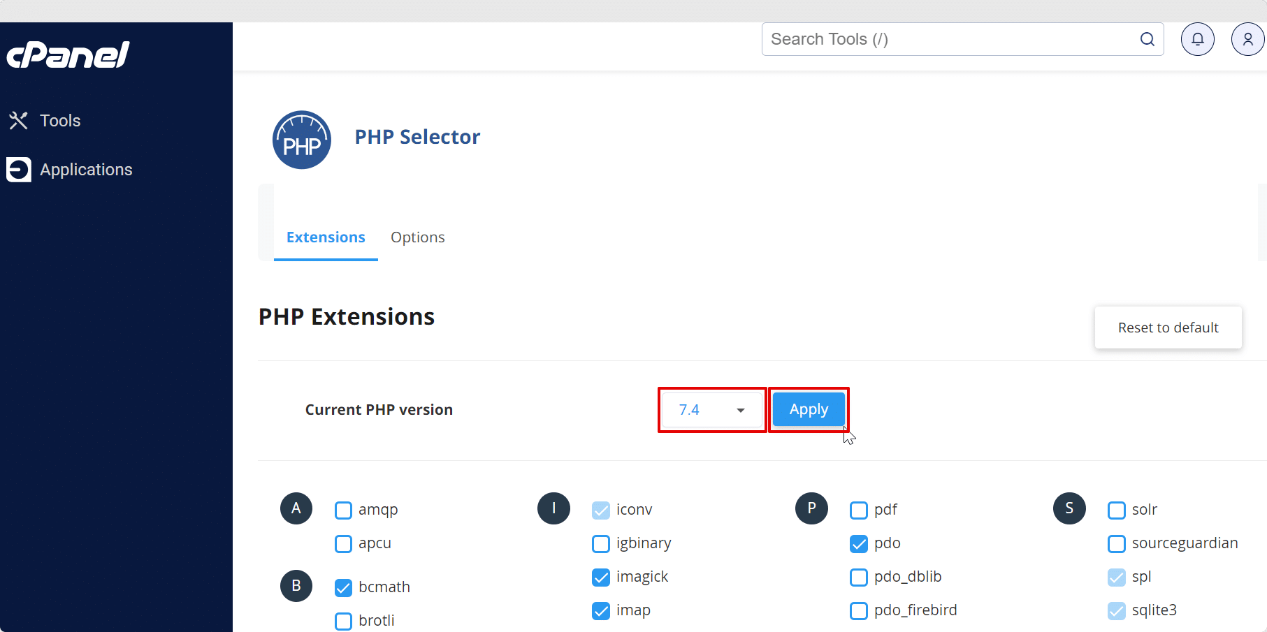 cPanel PHP version