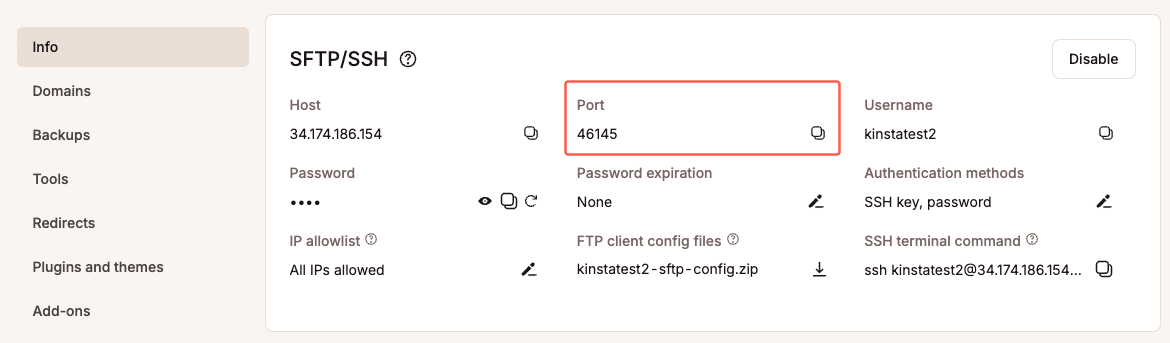 Kinsta SFTP port