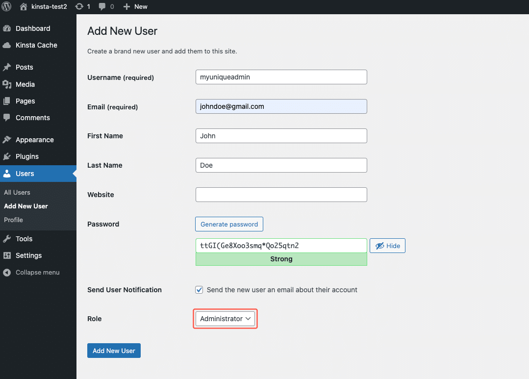 WordPress role