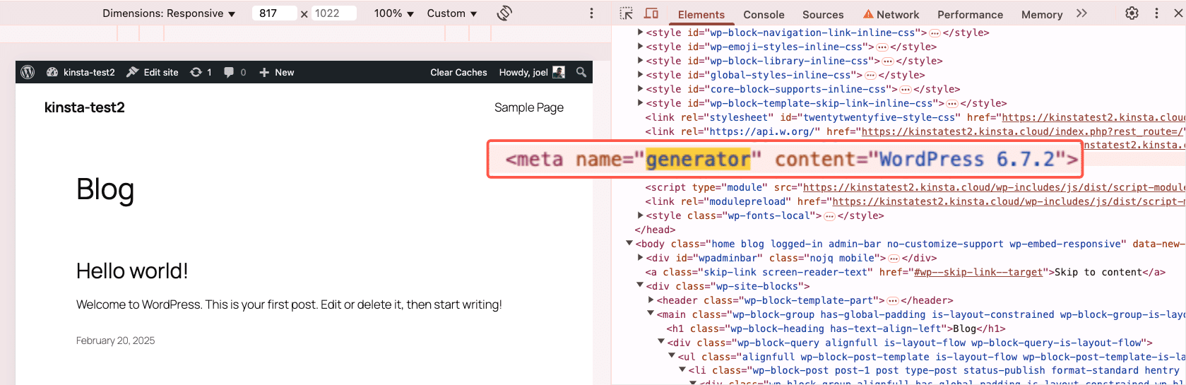 WordPress version
