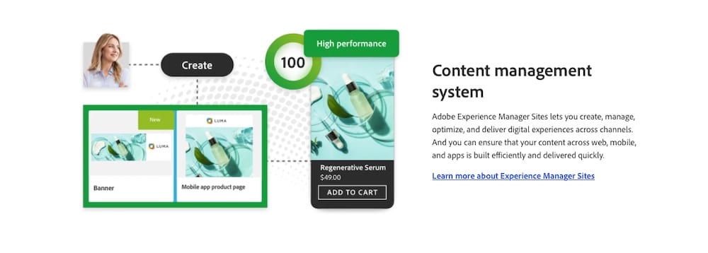 Ein Screenshot der Adobe Experience Manager Website.