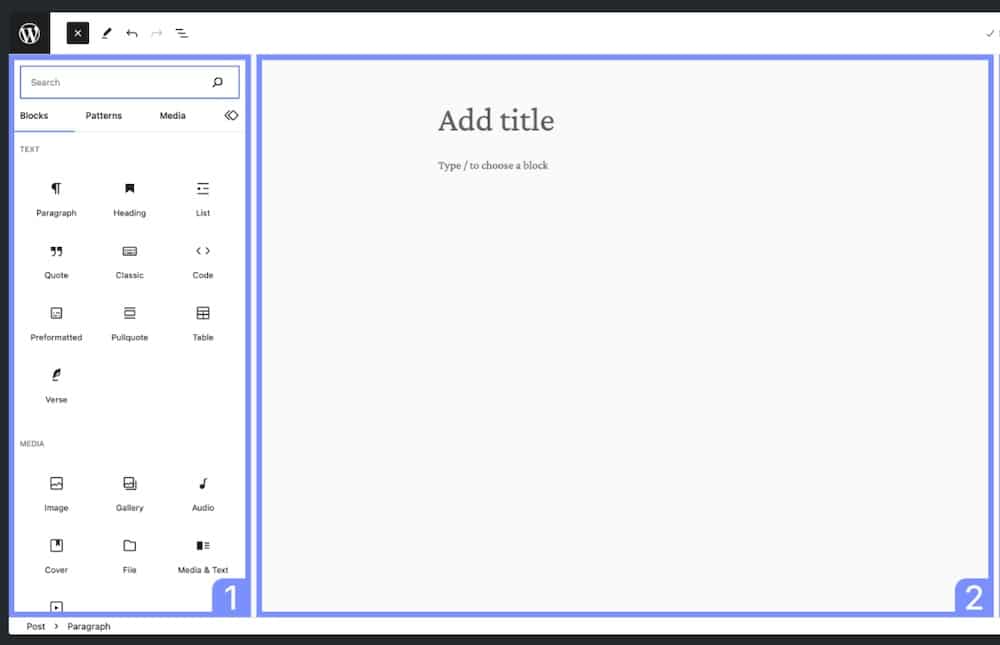 Ein Screenshot vom WordPress-Block-Editor in Aktion.
