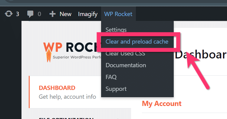 WP RocketでWordPressキャッシュをクリア