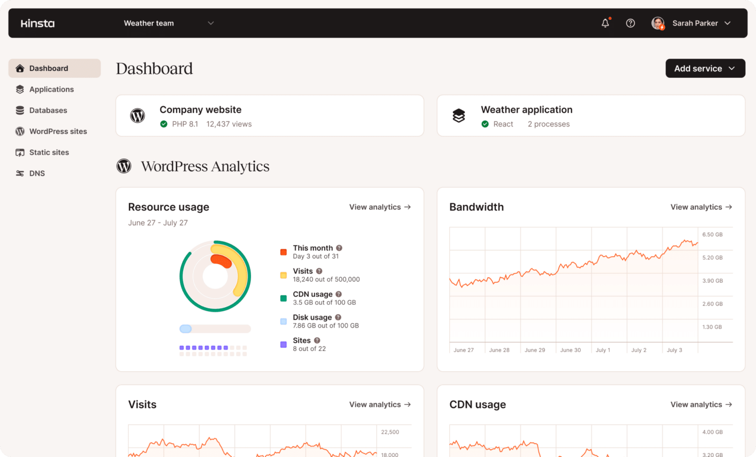 MyKinsta Dashboard 