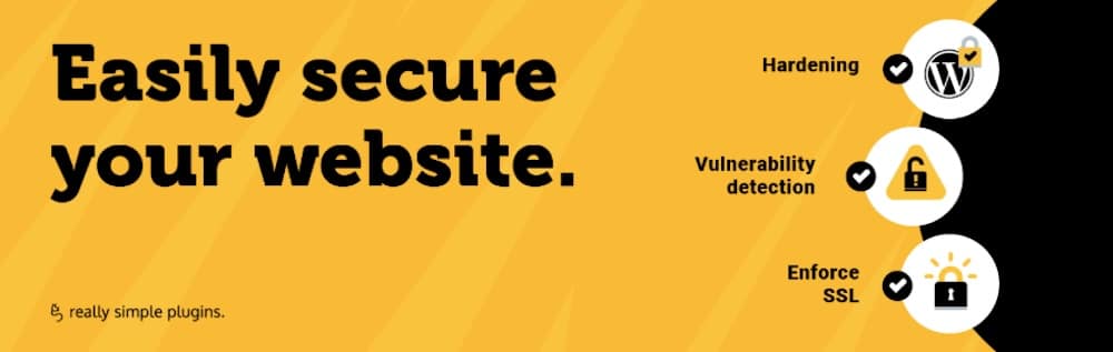 Een screenshot van de webbanner voor de Really Simple Security plugin.